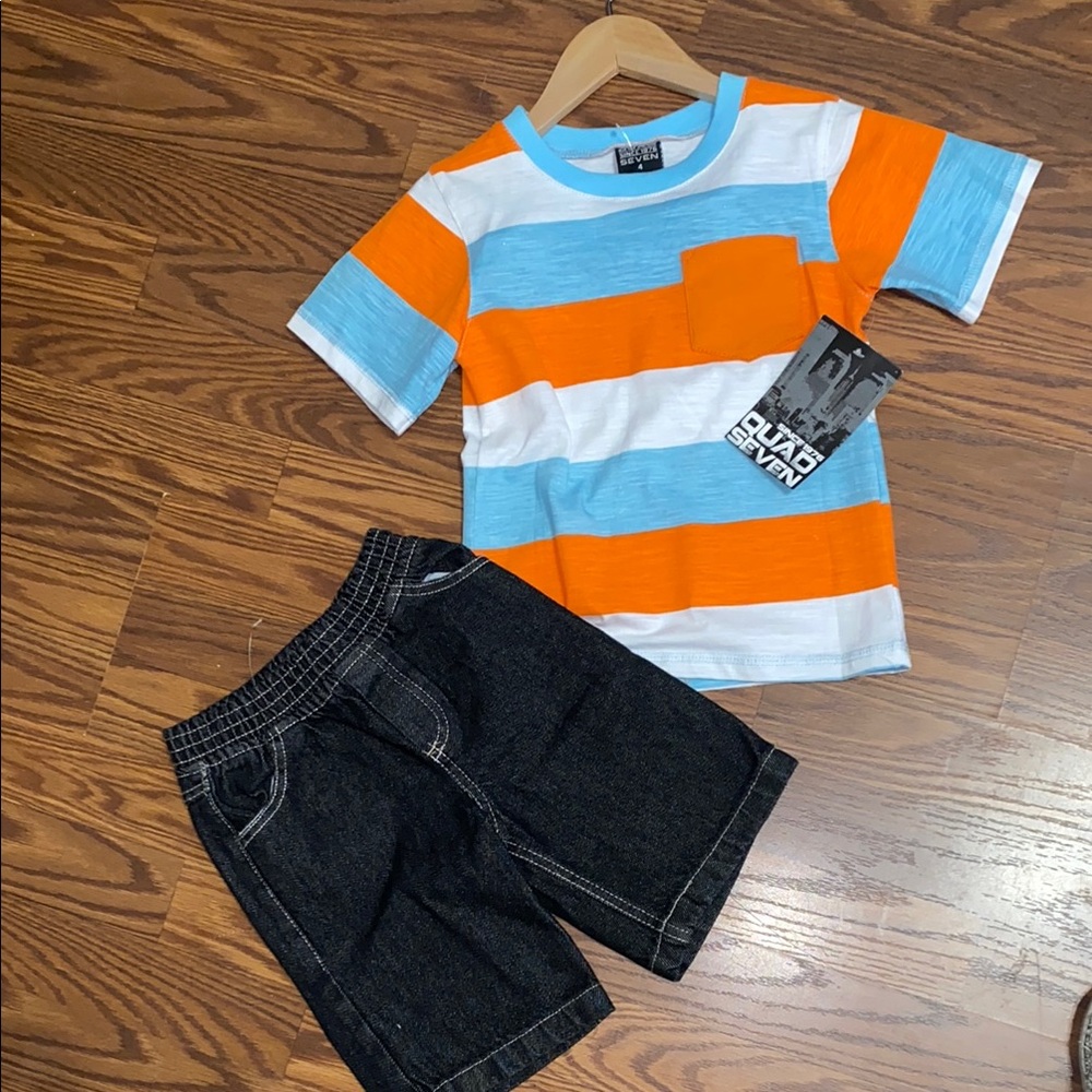 Quad seven size 4 Striped Orange and Blue Kids short set